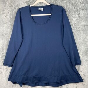 CMC‎ Color Me Cotton Tunic Top Womens Small Blue Round Neck L/S Cotton Lagenlook